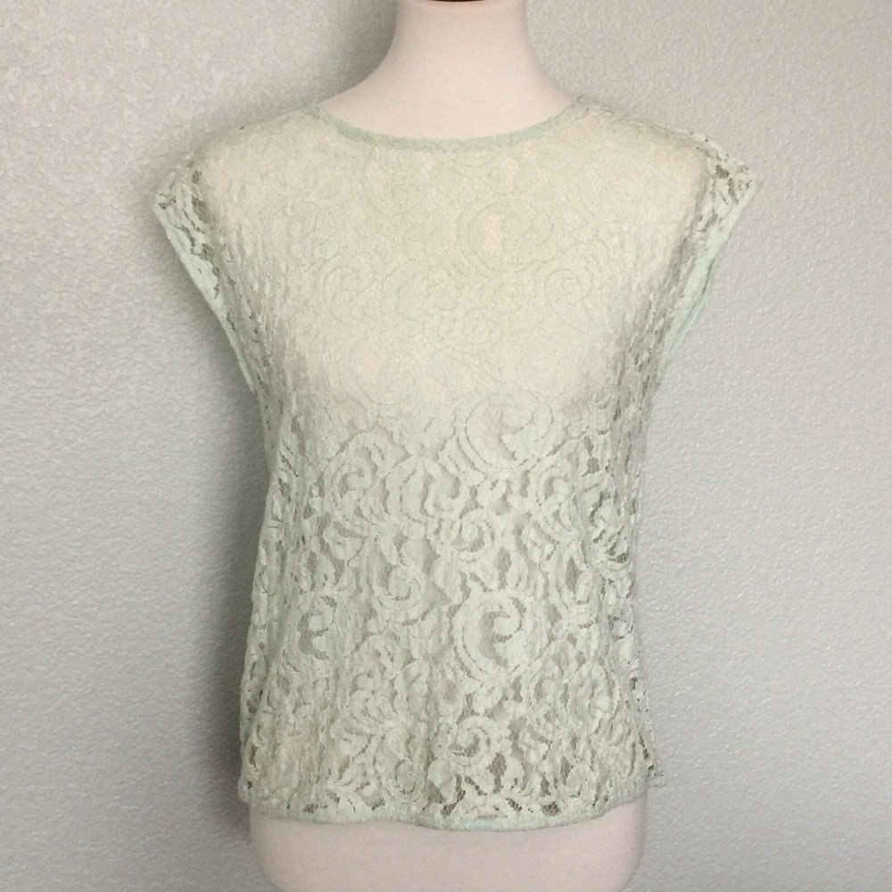 CLOSETCLEAR⚡️LOFT Mint Green Lace Short Sleeve Top